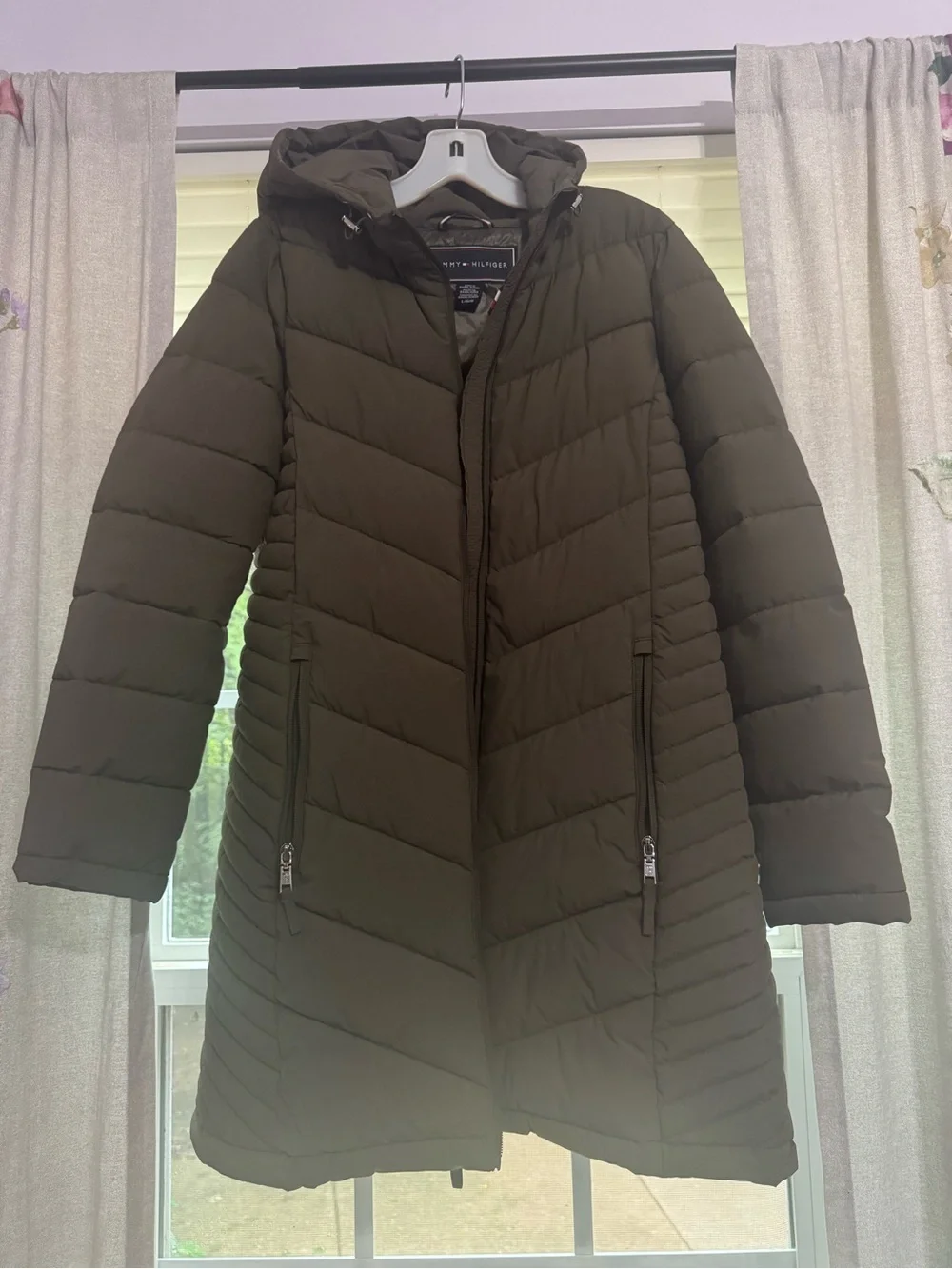 Tommy Hilfiger Women's Olive Hooded Quilted Puffer Jacket